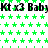 Green star pattern background with repeated black text 'Kt x3 Baby' across three horizontal , partially obscured by a gray rectangle on the right edge
