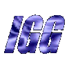 Animated sequence of blue metallic 'IGG' text fragments rotating and reassembling against a gray background.