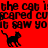 Red background with black pixelated text and three black cat silhouettes in walking pose, each with tail raised.