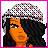 Pixel art contact sheet of a 4x3 grid showing animated frames and text panels for an AIM buddy icon featuring a cartoon woman with orange skin, black hair, pink headscarf, and pink top.