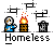 Pixel art contact sheet showing six frames of an animated icon featuring a character with blue clothing, white face, and brown hair standing next to a burning trash can with a gray trash bin nearby, all on a gray background with visible flag-like shapes above.