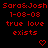 Red pixelated text on black background reads 'Sara&Josh', '1-08-08', and 'true love exists' with two red heart symbols below.