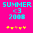Pixelated cyan text 'SUMMER <3 2008' on bright pink background with yellow and orange star-like shapes below.