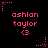 Pixelated pink text and star icons on black background with repeated 'ashlan taylor' and '<3' symbols.