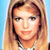Static pixelated portrait of a person with long light brown hair against a blue background, rendered in low-resolution 256x256 pixels.