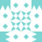 Pixelated teal and white geometric pattern with central star-like shape surrounded by eight smaller crosses, bordered by jagged teal sections.