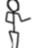 Pixelated grayscale stick figure with circular head, square torso, and one arm extended rightward against white background.