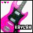 Pixelated pink electric guitar with dark green body and silver accents, labeled 'KAYLAH' in white block letters on black bar at bottom.