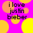 A static image with a bright pink background featuring overlapping yellow and orange circles, displaying the text "i love justin bieber" in black lowercase letters.