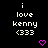 Pixelated text reads 'i love kenny (333)' with a pink heart symbol below, displayed on black background.