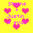 Yellow background with pink pixelated hearts and text reading "Shaine + Justin 4 evol!" in multiple repeated arrangements.