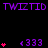 Pixelated purple text "TWIZTID" repeats across a black background with pink heart symbols and purple "<333" symbols in a pattern