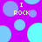 Pixelated graphic with purple background and blue circles, displaying "I ROCK" text in white pixel font.