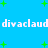 Static pixel art with blue background, green plus signs scattered , and repeated white text 'divaclaud' in two horizontal