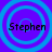 Four identical blue concentric circles on a purple background with the text 'Stephen' in black pixelated font centered in each circle.