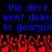 Blue pixelated text repeats 'the devil went down to georgia' over black background with red flame-like shapes below.