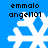 Blue background with four white snowflake icons arranged in a , each labeled 'emmalo' and 'angel101' above it