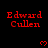Red text 'Edward Cullen' repeated across black background with small red hearts, one gray rectangle visible at bottom-right.
