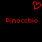 Red pixelated heart symbol above two instances of the word "Pinocchio" in red pixelated text on a black background.