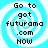 Four identical pixelated icons with blue and white spiral backgrounds displaying text 'Go to got futurama .com NOW' in brown block letters.