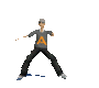 Animated sequence of a figure in gray shirt with orange 'A' performing various poses against light gray background.