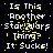 Pixelated text on black background with yellow speckles, repeating 'Is This Another Star Wars Thing? It Sucks!' in white block letters across multiple