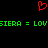 Red pixelated heart symbol above green text reading 'SIERA = LOVSIERA = LOV' on black background.