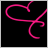 Animated pink line drawing on black background forms a heart shape with curved strokes and small loops, transitioning between two distinct configurations.