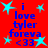 Red background with blue text reading 'i love tyler foreva <33' and cyan stars, repeated in a pattern with visible pixelation