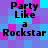 Pixelated text "Party Like a Rockstar" on a of cyan, magenta, and purple squares with no visible animation changes