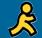 Pixelated yellow stick figure with black outline running against blue gradient background, static single-frame icon.