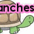 Pixelated turtle with brown shell and green limbs under pink text reading 'anches' in black letters.