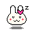 Pixel art bunny head with pink bow, red cheeks, and 'Z' symbol above left ear; four variations show eye and mouth changes.