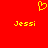 Red background with yellow pixelated heart symbol above two instances of the name "Jessi" in yellow text.