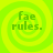 Four identical green spiral patterns on a bright yellow background, each containing the text 'fae rules.' in pixelated font.