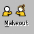 Two yellow figures with white circular heads and brown hats shake hands under the text "Makeout" on a gray background.