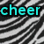 Zebra-stripe background with cyan text 'cheer' and '<33' in pixelated font.