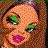 A pixelated cartoon face with green eyeshadow and pink lips appears in a of six , some showing a green star outline over the face