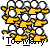 Pixelated yellow and black icon with repeating circular and angular shapes, featuring a of identical units on a gray background