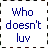 A 48x48 pixel animated contact sheet showing two frames of a text-based buddy icon with blue pixelated text on white background, displaying the phrase "Who doesn't luv aber-crombie?" across both frames.