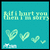 Pixelated teal square with light green text at top and four heart shapes decreasing in size from left to right below.
