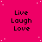 A static image with a bright pink background featuring white dots and repeated text "Live Laugh Love" in black pixelated font