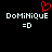 Pixelated red heart symbol above white text 'DoMiNiQUE' and '=O' on black background.