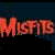 A 4-frame animated contact sheet showing a skull character with varying facial expressions and color schemes across frames, including one frame with "MISFITS" text in red dripping font on dark background.