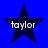 Four dark blue stars on a bright blue background, each containing the text "taylor" in white pixelated font.