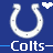 White horseshoe-shaped logo with small dots on blue background, repeated in pattern with 'Colts' text below each and occasional white heart icons