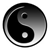 Static grayscale icon featuring a circular yin-yang symbol with black and white curved sections and small dots of opposite color within each section.