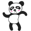 Four cartoon panda icons arranged in a , each with distinct poses and facial expressions against a solid gray background