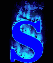 Blue letter S with blue flame effect on black background, animated with visible frame changes.