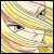 Pixelated close-up of a character's face with light brown hair, blue eyes, and a neutral expression against a yellow-toned background.